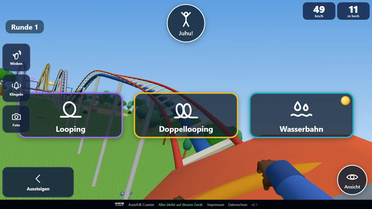 Vor einer Weiche: drei Ziele zur Wahl, Looping, Doppellooping und Wasserbahn
