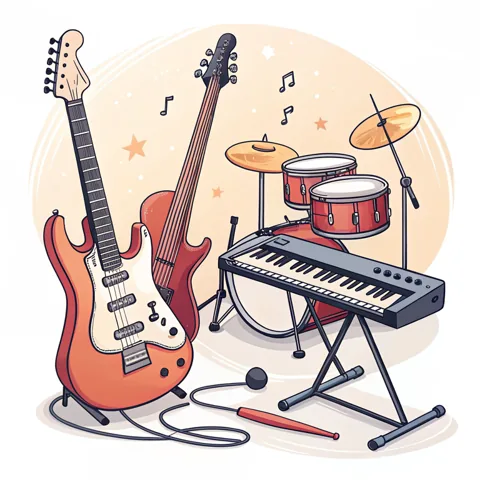 Band-Bereich: Gitarre, Schlagzeug und Keyboard
