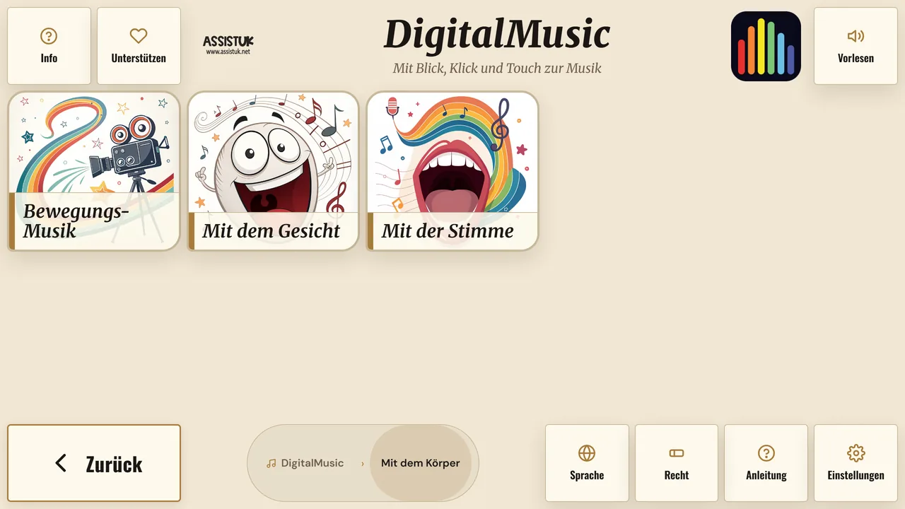 Bereich Mit dem K&ouml;rper: Bewegungs-Musik, Mit dem Gesicht, Mit der Stimme