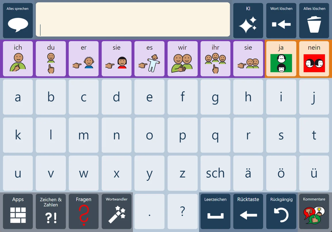 Scripo Anchor f&uuml;r Grid, Raster 6&times;10: die Startseite mit F&uuml;rw&ouml;rtern, ja, nein und dem ABC